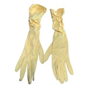 Vintage Yellow Long Nylon Gloves Ruched Design Costume/Cosplay Accessories